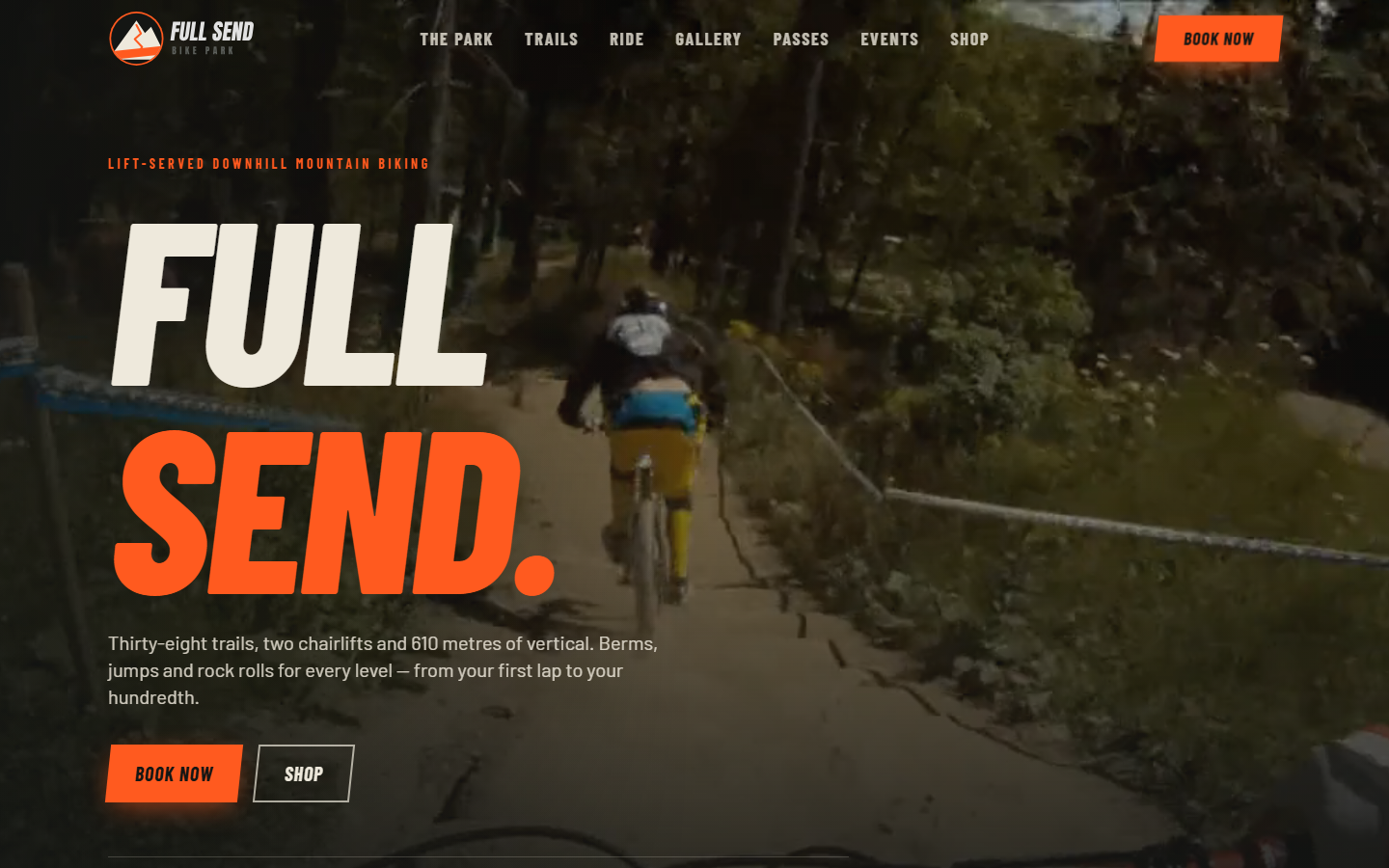 The Full Send Bike Park website